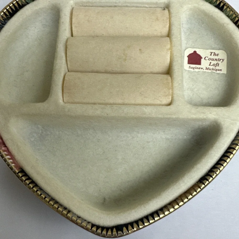VTG Cloth Covered Heart Shape Hard Case Travel Jewelry Box w/Pouch 4.5